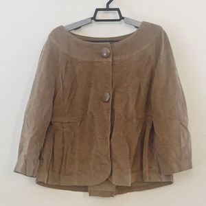 Bandolino Corduroy Top Tan Box Pleated Peplum Size 14